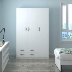 Armadio guardaroba camera da letto tre ante con 2 cassetti in legno. Armadi per cameretta con cassettiera di colore bianco frassinato, misure 210x136x52 cm.