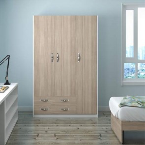 Armadio guardaroba camera da letto tre ante con 2 cassetti in legno. Armadi per cameretta con cassettiera di colore olmo, misure 210x136x52 cm.