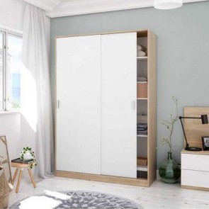 Armadio guardaroba in legno con ante autoscorrevoli bianche. Mobile rovere ideale nella cameretta dei ragazzi o in camera da letto.