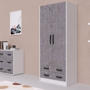 Armadio guardaroba cameretta due ante con 2 cassetti in legno altezza 210 cm. Armadi per camerette con doppia anta e cassettiera di colore cemento, misure 210x91x52 cm.