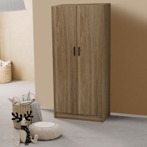 Armadio guardaroba camera da letto due ante in legno. Armadi per camerette con doppia anta di colore noce, misure H.210x91x52 cm.