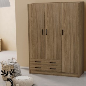 Armadio guardaroba camera da letto tre ante con 2 cassetti in legno. Armadi per cameretta con cassettiera di colore noce