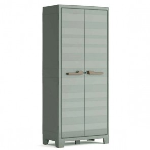 Armadio tuttopiani da esterno grigio verde con 4 ripiani regolabili. Armadietto multiuso impermeabile da giardino con chiusura lucchettabile, misure H182x80x44.