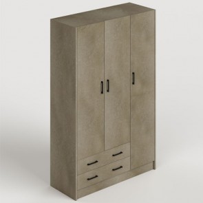 Armadio guardaroba camera da letto tre ante con 2 cassetti in legno. Armadi per cameretta con cassettiera di colore argilla, misure 210x136x52 cm.