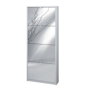 Armadio scarpiera slim bianco fiammato con 4 ripiani a ribalta. Scarpiere armadietto salvaspazio quattro ante in legno con specchio, ideali per scarpe e stivali.