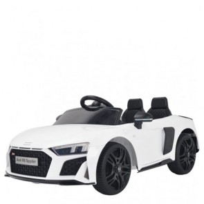 Auto elettrica spider Audi R8 bianca per bambini con telecomando. Macchina elettrica sportiva 2 posti per bambino con batteria 12v e radiocomando.