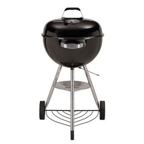 Barbecue a carbonella sferico con piano cottura acciaio 43 cm. Barbecue sferico a carbone con vassoio raccoglicenere e coperchio con sistema di aerazione