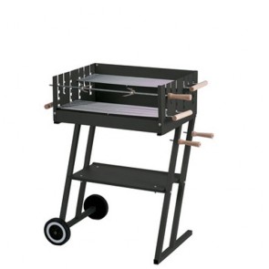 Barbecue a carbonella con struttura in acciaio, completo di girarrosto e due forchette. Fornello a carbone da esterno per giardino con due griglie regolabili,