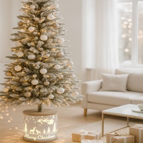 Base albero di natale con paesaggio illuminato. Basi bianche 32 cm con luce illuminate per alberi natale