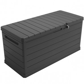 Box da giardino in resina grigia. Baule porta attrezzi rinforzato, ideale per riporre accessori per la piscina o per qualsiasi esigenza in giardino.