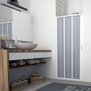Porta a soffietto box doccia con profili in PVC  da 1,2 mm. Cabina docce bagno Flex con estensione regolabile, altezza 185 cm estensibilità cm 80÷60 cm.