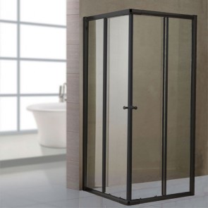 Box doccia angolare altezza 185 cm. Cabina docce bagno con cristallo trasparente 6 mm e profilo in alluminio nero opaco, dimensioni 70x90 cm