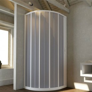 Box doccia a soffietto con apertura circolare laterale e profili in PVC. Cabina docce bagno con estensione regolabile, dimensioni 90x90x185h cm.