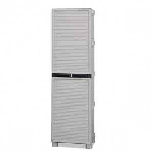 Armadio portascope da esterno con ripiani per balconi. Armadietto multiuso da giardino in resina, misure h172x50x39 cm.