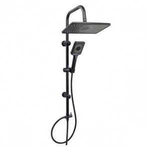 Colonna doccia a ponte in acciaio nero opaco. Colonne bagno con soffione rettangolare, doccino e deviatore.