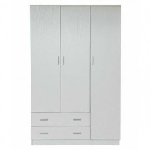 Armadio guardaroba cameretta in legno con tre ante e due cassetti. Armadi per camerette bianco frassino con tripla anta e cassettiera, 