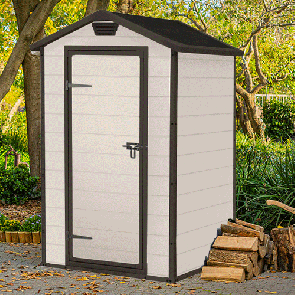 Casetta Keter da giardino in resina, effetto legno beige. Casette in polipropilene rinforzato, robusta e ideale per riporre attrezzi e per qualsiasi esigenza in giardino.