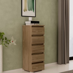Cassettiera noce naturale con 5 cassetti in legno nobilitato. Mobile settimino ideale per camerette e camera da letto
