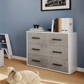Cassettiera cemento cameretta con 3 cassetti in legno nobilitato. Mobile settimino ideale per camerette e camera da letto, dimensioni 91x45x81h cm.