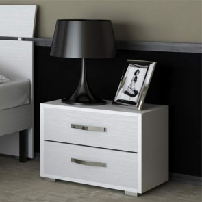 Comodino moderno bianco frassinato con due cassetti per cameretta bambini, comodini in legno ideali in camera da letto.