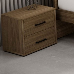 Comodino moderno noce con due cassetti per la cameretta bambini, comodini in legno ideali in camera da letto.
