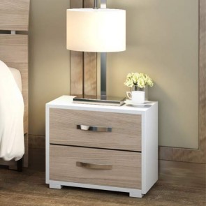 Comodino moderno olmo con due cassetti per cameretta bambini, comodini in legno ideali in camera da letto.