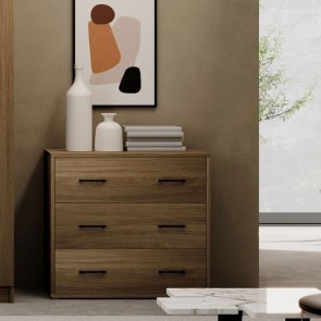 Cassettiera cameretta con 3 cassetti in legno nobilitato. Mobile settimino noce ideale per camerette e camera da letto