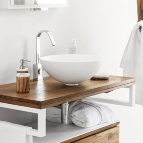 Lavabo bagno da appoggio cipì in resina moderno, lavandino sospeso a ciotola in Betacryl di colore bianco.