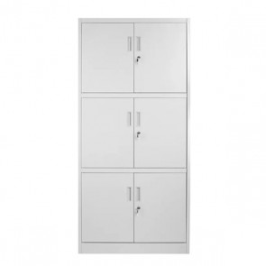 Armadio in metallo tuttopiani per ufficio con serratura. Armadietto metallico portadocumenti 6 ante, dimensioni 40x85x180 cm.