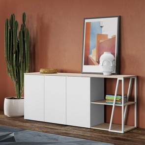 Credenza buffet bianca TemaHome. Mobile Tv in legno rovere con 3 ante laccate bianco, ideale in cucina e sala da pranzo.