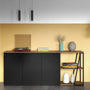 Credenza buffet nera TemaHome. Mobile Tv in legno noce con 3 ante laccate nere, ideale in cucina e sala da pranzo