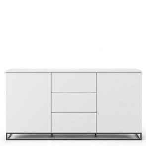Credenza buffet TemaHome con 2 ante e 3 cassetti. Mobile Tv bianco con piedini in metallo, ideale in cucina e soggiorno