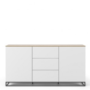 Credenza buffet TemaHome con 2 ante e 3 cassetti bianchi. Mobile Tv bianco con top rovere e piedini in metallo, ideale in cucina e soggiorno