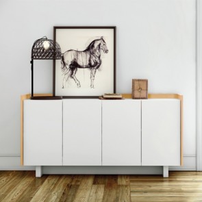 Credenze buffet rovere TemaHome con 4 ante. Mobile credenza bianco laccato per cucina e soggiorno, misure 82x160x46 cm.
