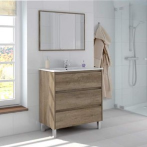 Mobile bagno Dakota con tre cassettoni in rovere. Mobili bagno in legno completo di specchio, dimensioni 80X45X86h cm.