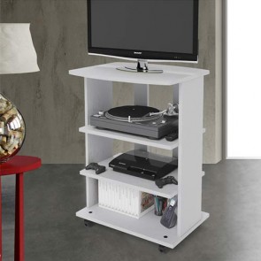 Carrello porta PC con tre mensole, ideale in camera da letto.