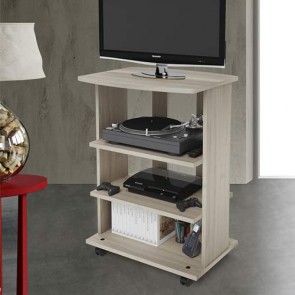 Mobile porta Pc e stampante in legno olmo. Carrello mobiletto porta tv con ruote e mensole per camera da letto
