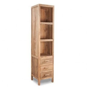 Mobile bagno colonna in legno, mobili bagno Cipì in teak naturale con 3 ripiani e tre cassetti.