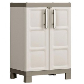 Armadio tuttopiani da esterno con 2 ripiani regolabili beige. Armadietto multiuso tortora da giardino, misure H.97x65x45 cm.