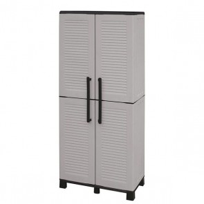 Armadio portascope da esterno a due ante con ripiani regolabili. Armadietto multiuso da giardino in resina, misure h169x68x37 cm.