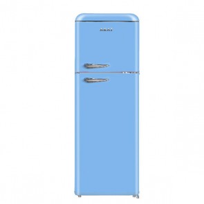 Frigorifero combinato a due porte Akai azzurro anni 60. Frigoriferi vintage 280 litri con freezer congelatore, ideali in cucina.