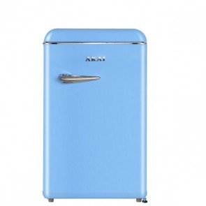 Frigorifero albergo monoporta da tavolo Akai azzurro. Frigoriferi sottotavolo vintage 90 litri con freezer congelatore, ideale per gli hotel e nei camper.