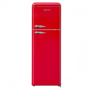 Frigorifero a due porte Akai rosso anni 50. Frigoriferi vintage 280 litri con freezer congelatore.