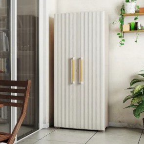 Armadio tuttopiani da esterno con 8 ripiani pieghevoli. Armadietto portascope beige lavanderia, misure H180x80x45 cm.