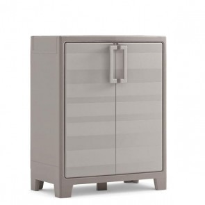 Armadio tuttopiani da esterno beige con 2 ripiani regolabili. Armadietto multiuso da giardino dotato di chiusura lucchettabile, misure H100x80x44 