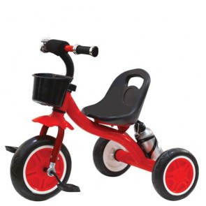 Triciclo bambino in metallo rosso, tricicli bimbi a pedali per bambini con cestino anteriore.