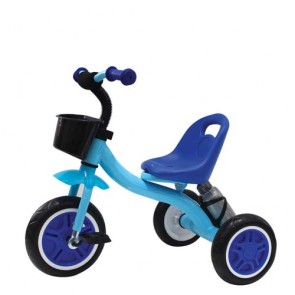 Triciclo bambino in metallo blu, tricicli bimbi a pedali per bambini con cestino anteriore.