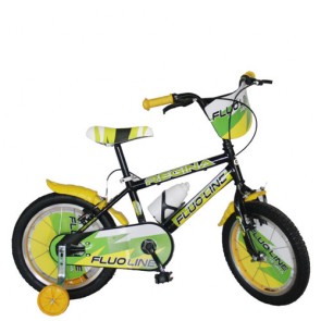Bici bambino Regina Fluo Line 16 pollici. Biciclette per bambini con rotelle e borraccia.