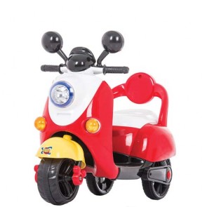 Vespa elettrica rossa per bambini con tre ruote, moto elettrica bambino con batteria 6 volt.