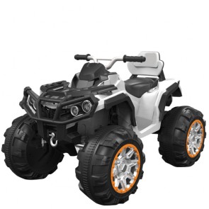 Quad elettrico bianco per bambino con batteria 12 volt e retromarcia, moto quad elettrica ricaricabile per bambini con luci e suoni.